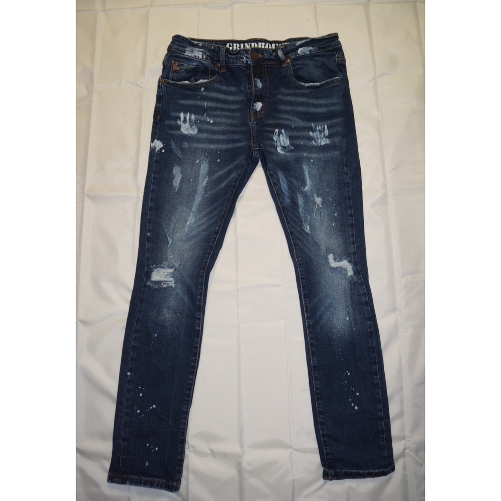 Grindhouse Men's Blue Distressed And Painted Jeans Sz 32 X 30 J97‎